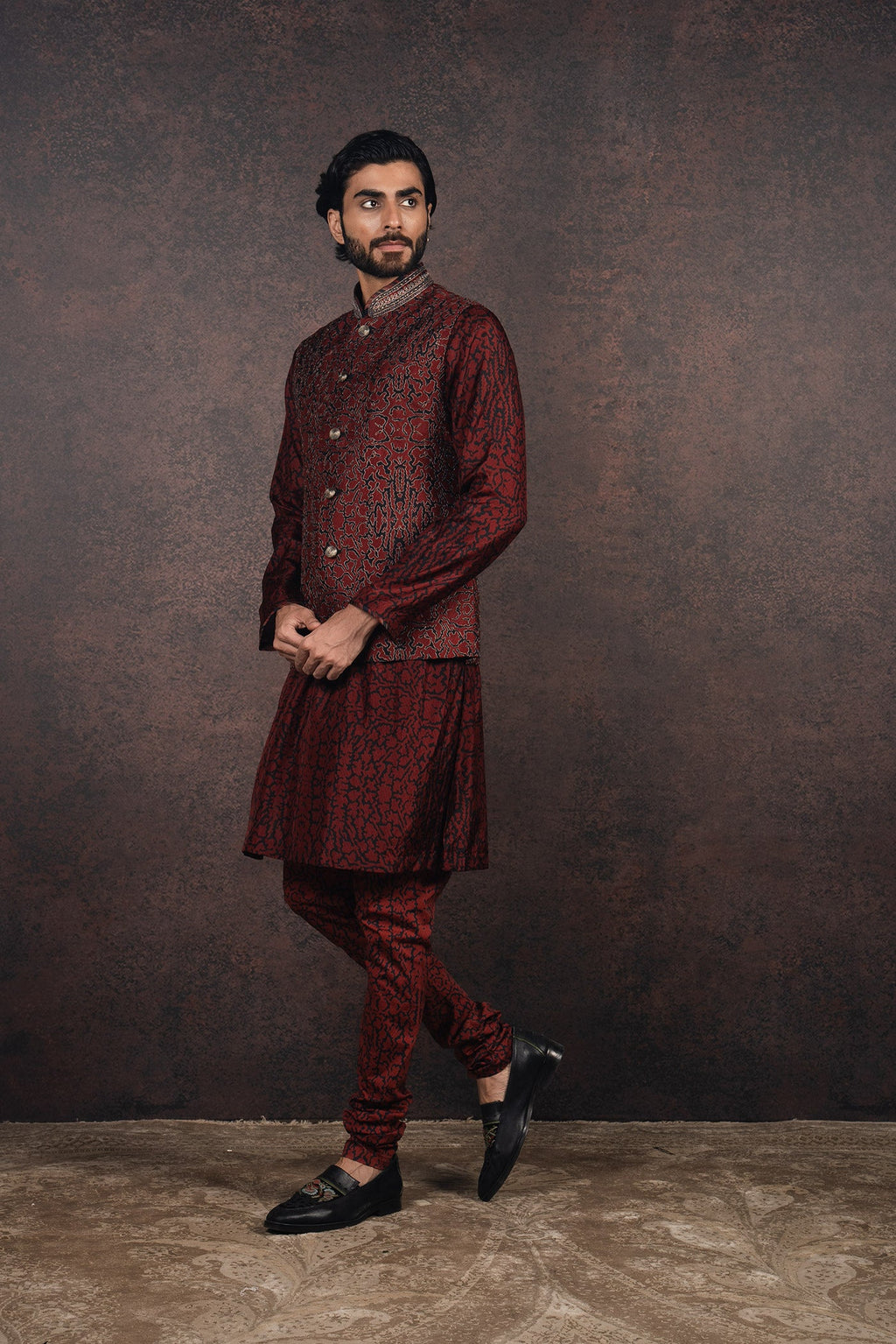 Burgundy Nehru Jacket Set | MURAQQA