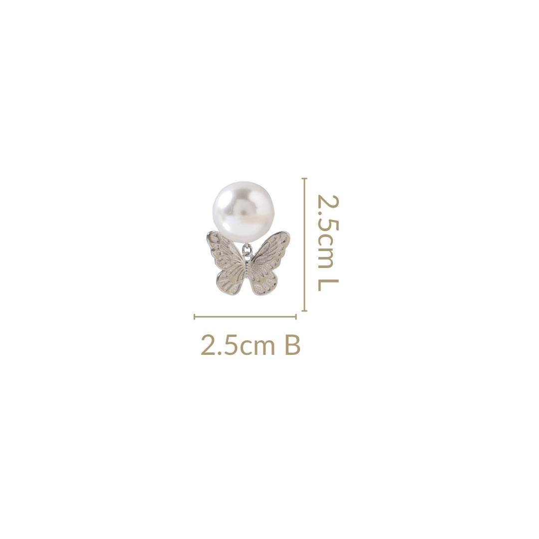 Butterfly Charm Pearl Stud Earrings