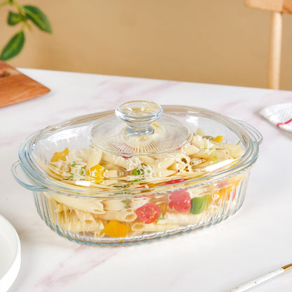 Fluted Glass Casserole Dish With Lid 1600ml