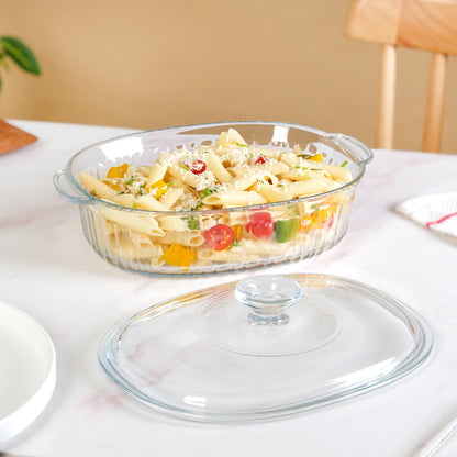 Fluted Glass Casserole Dish With Lid 1600ml