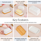 Ceramic Butter Dish With Lid And Wooden Tray