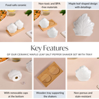 Ceramic Maple Leaf Salt Pepper Shaker Set With Tray