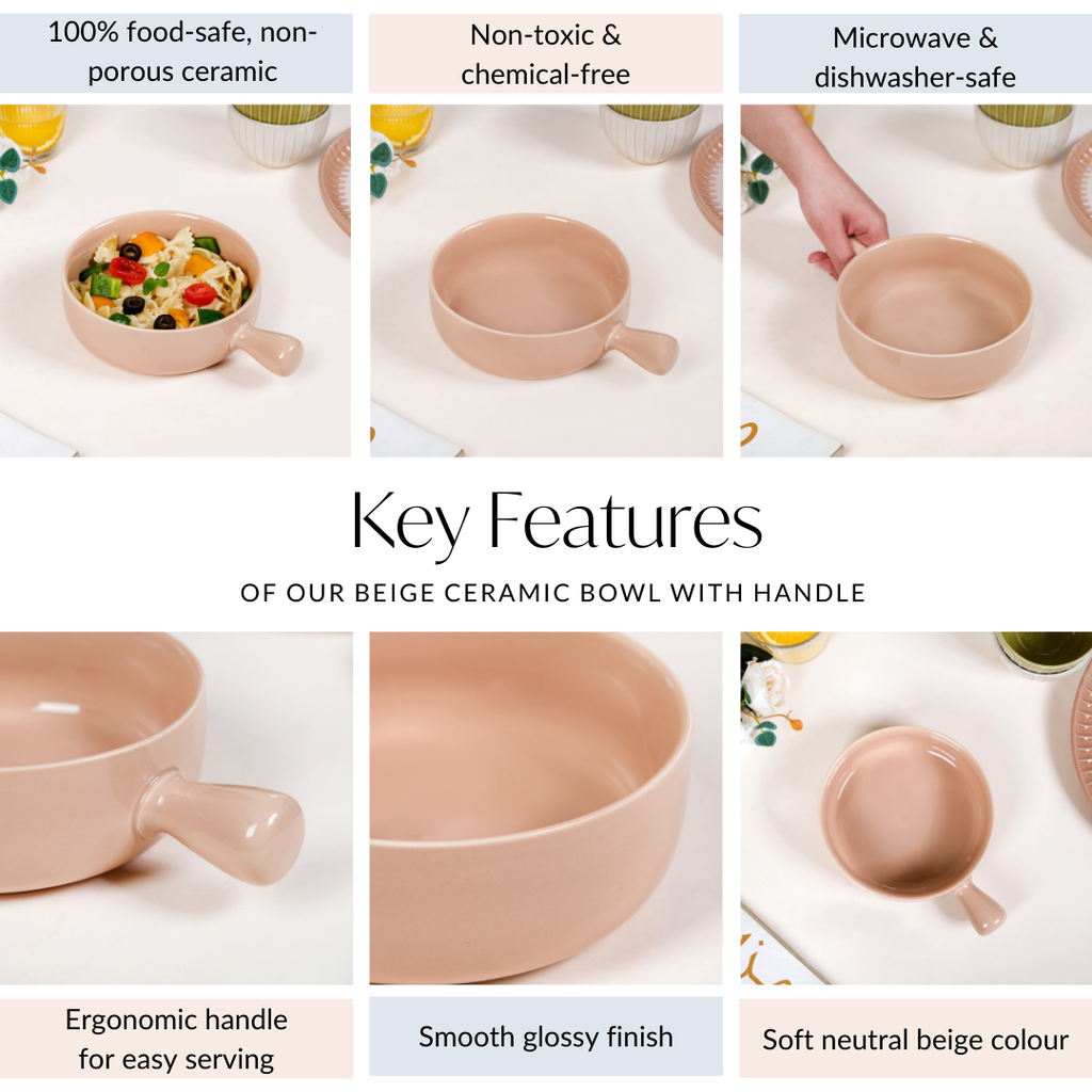 Beige Ceramic Bowl With Handle 700ml