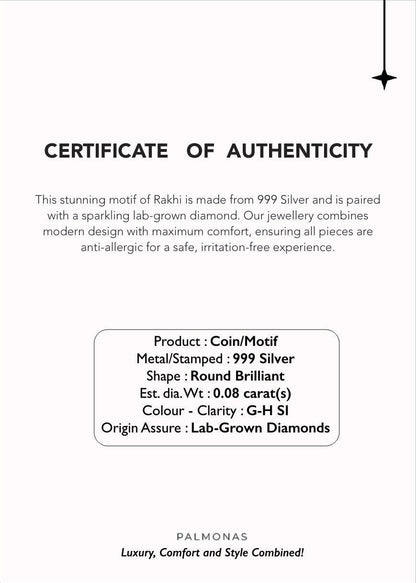 999 Silver Aura 0.01 Carat Lab-Grown Diamond Shield Coin Rakhi