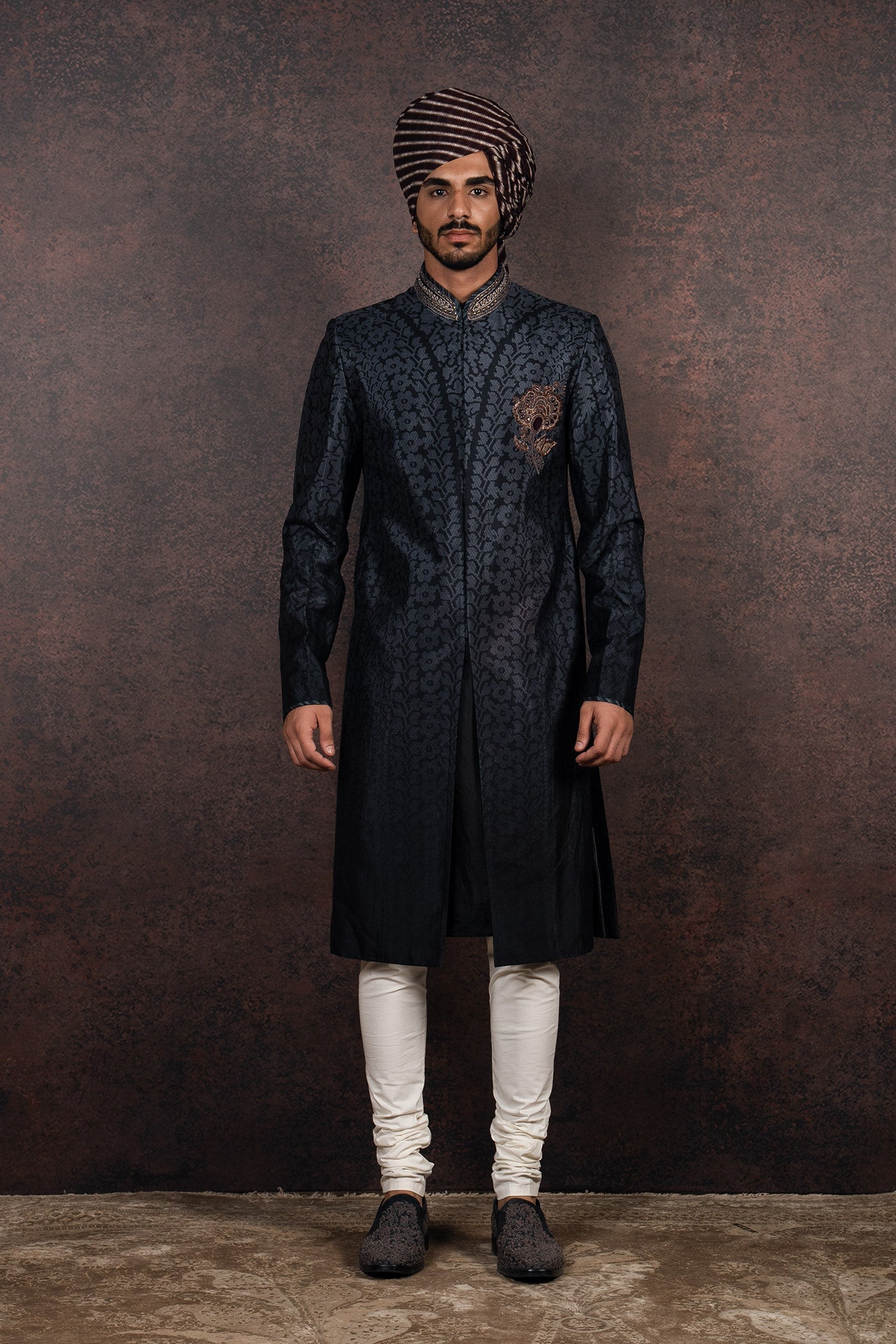 Charcoal-Black Ombre Sherwani Set | MURAQQA