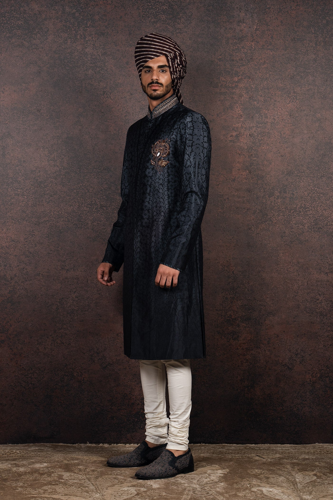 Charcoal-Black Ombre Sherwani Set | MURAQQA