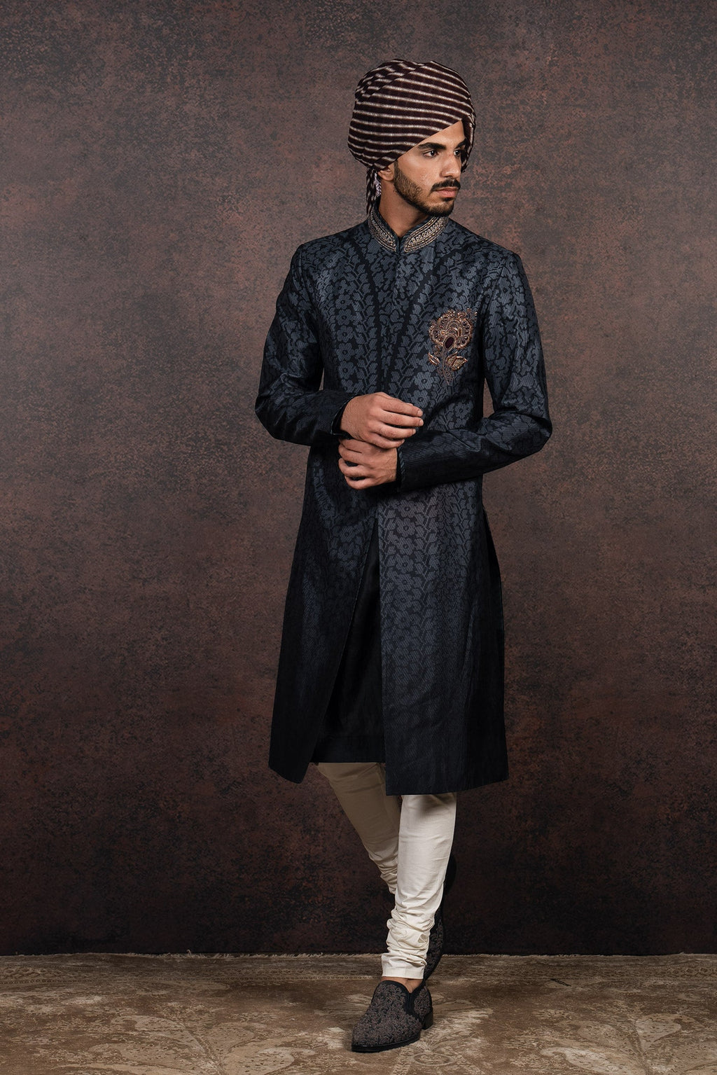Charcoal-Black Ombre Sherwani Set | MURAQQA