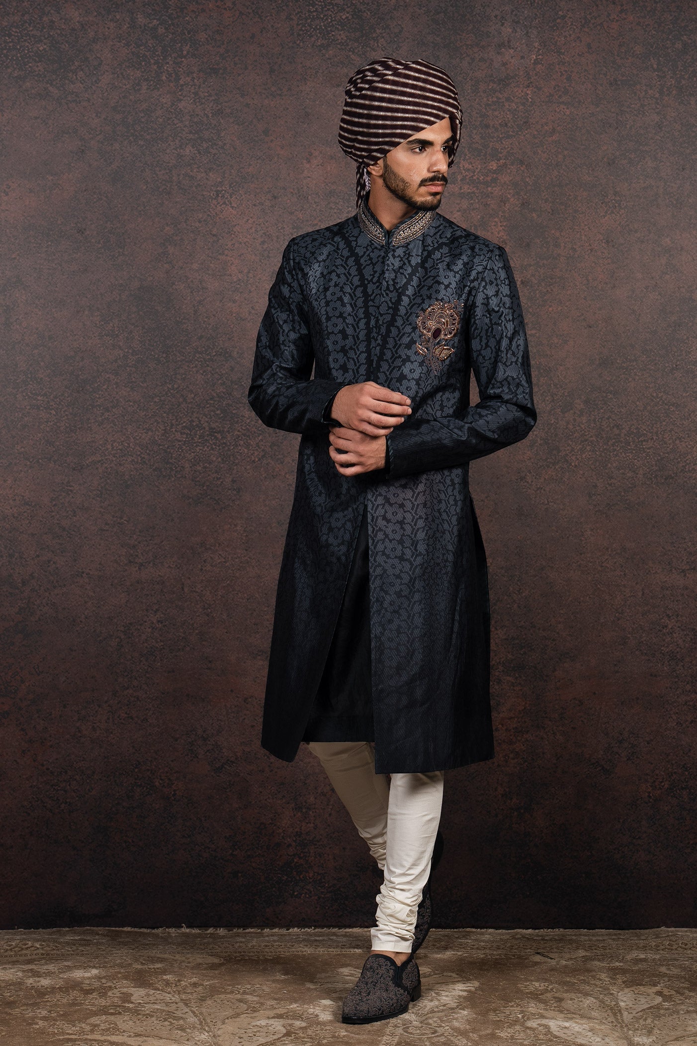 Charcoal-Black Ombre Sherwani Set | MURAQQA