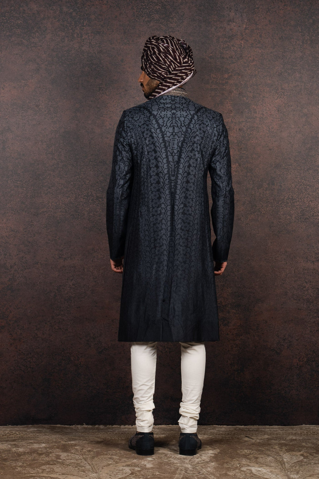 Charcoal-Black Ombre Sherwani Set | MURAQQA