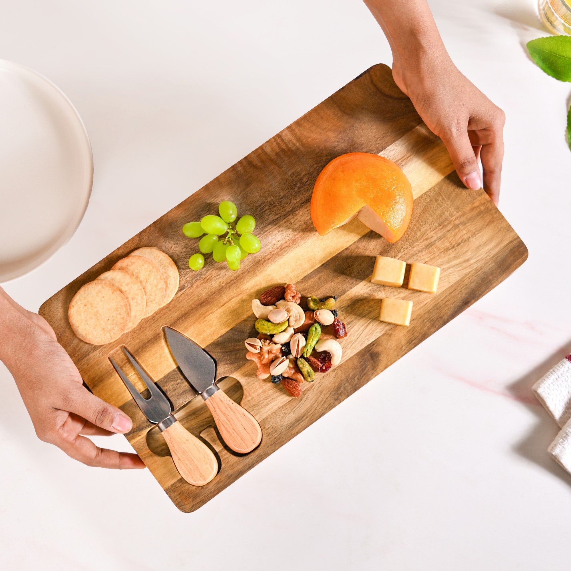 Cheese Board With Cheese Knife And Fork