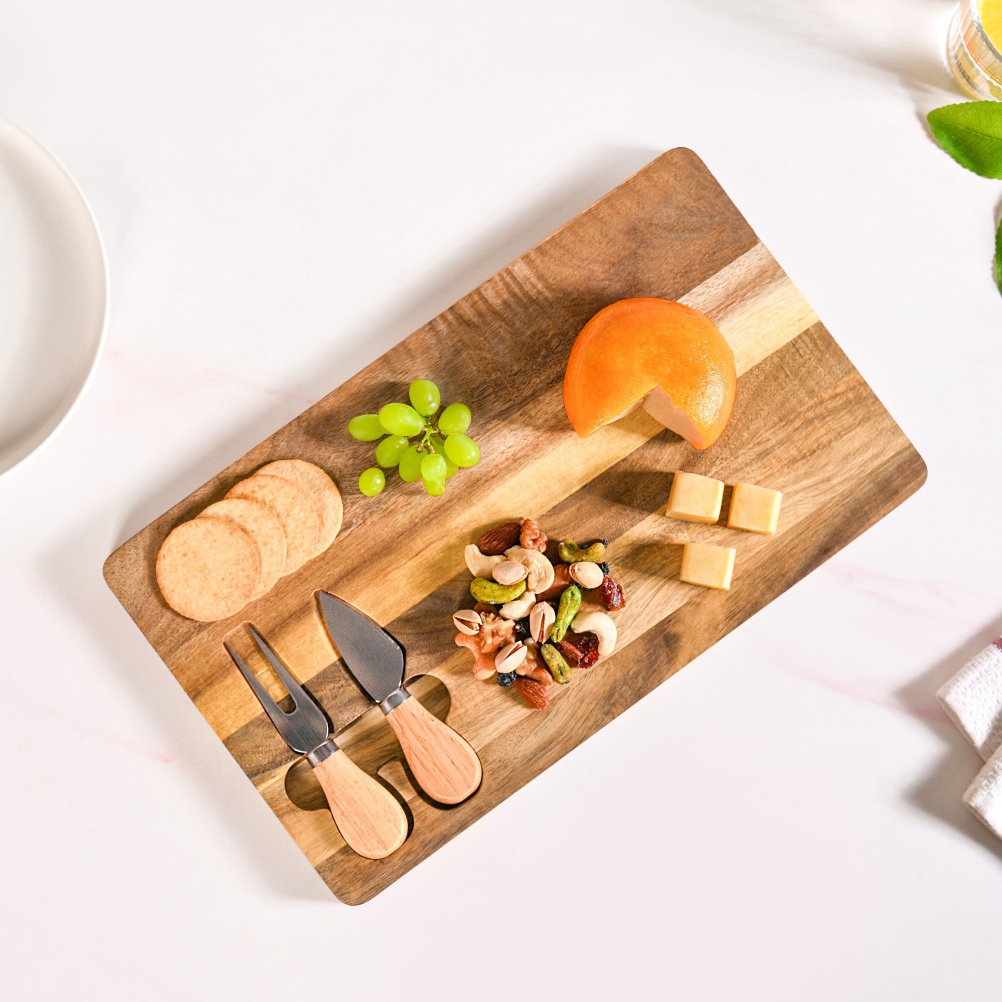 Cheese Board With Cheese Knife And Fork