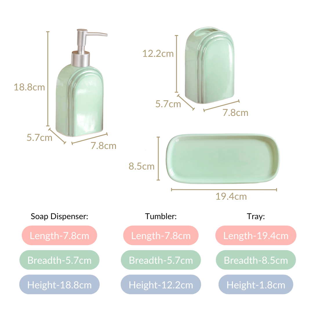 Art Deco Bathroom Set Of 3 With Tray Jade Green