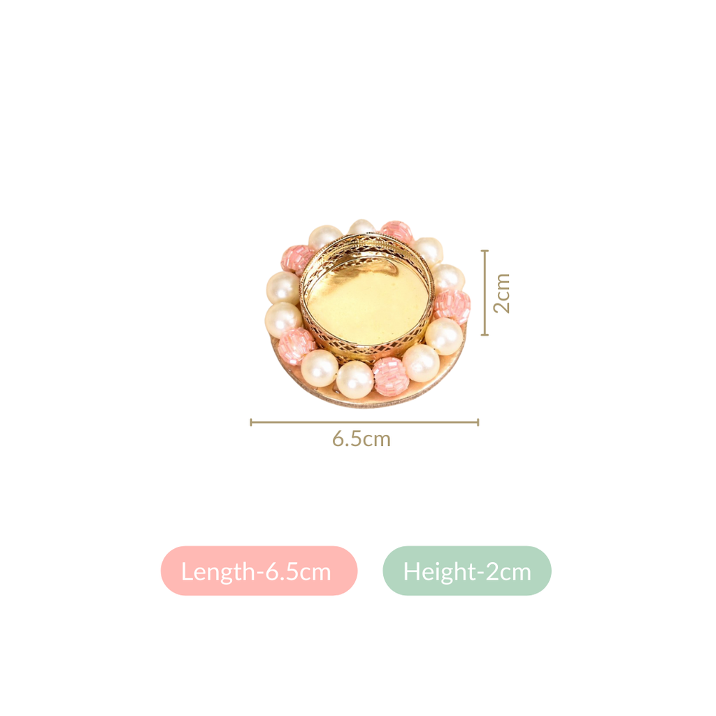 Faux Pearl Bordered Candle Holders With Pink Beads Set Of 6