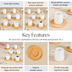 Chic Espresso Coffee Cup And Wooden Saucer Set Of 6 100ml