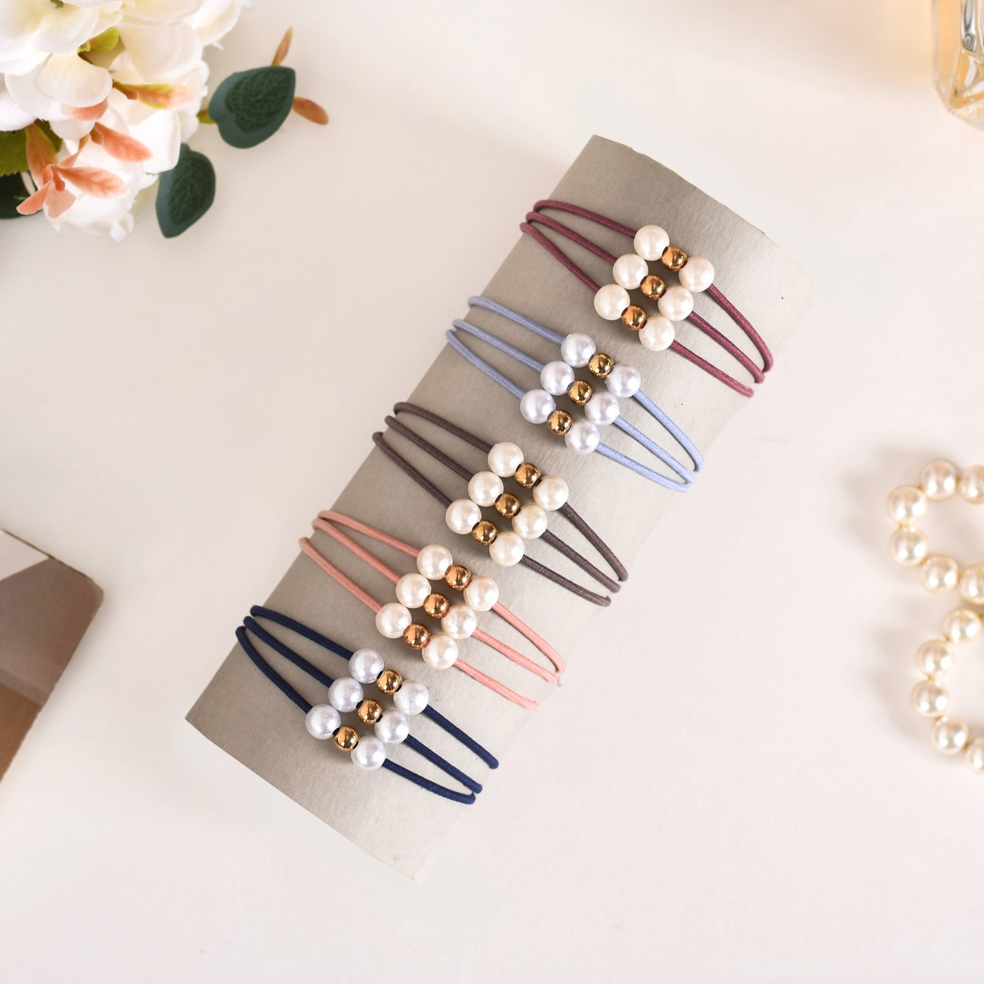 Knotted Faux Pearl Scrunchie Set Of 5