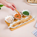 Leaf Ceramic Bowls And Long Plate Set of 4 With Tray