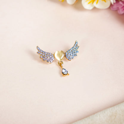 Angel Wing And Heart Brooch Gold