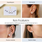 Coastal Treasures Dainty Silver Studs Set Of 3
