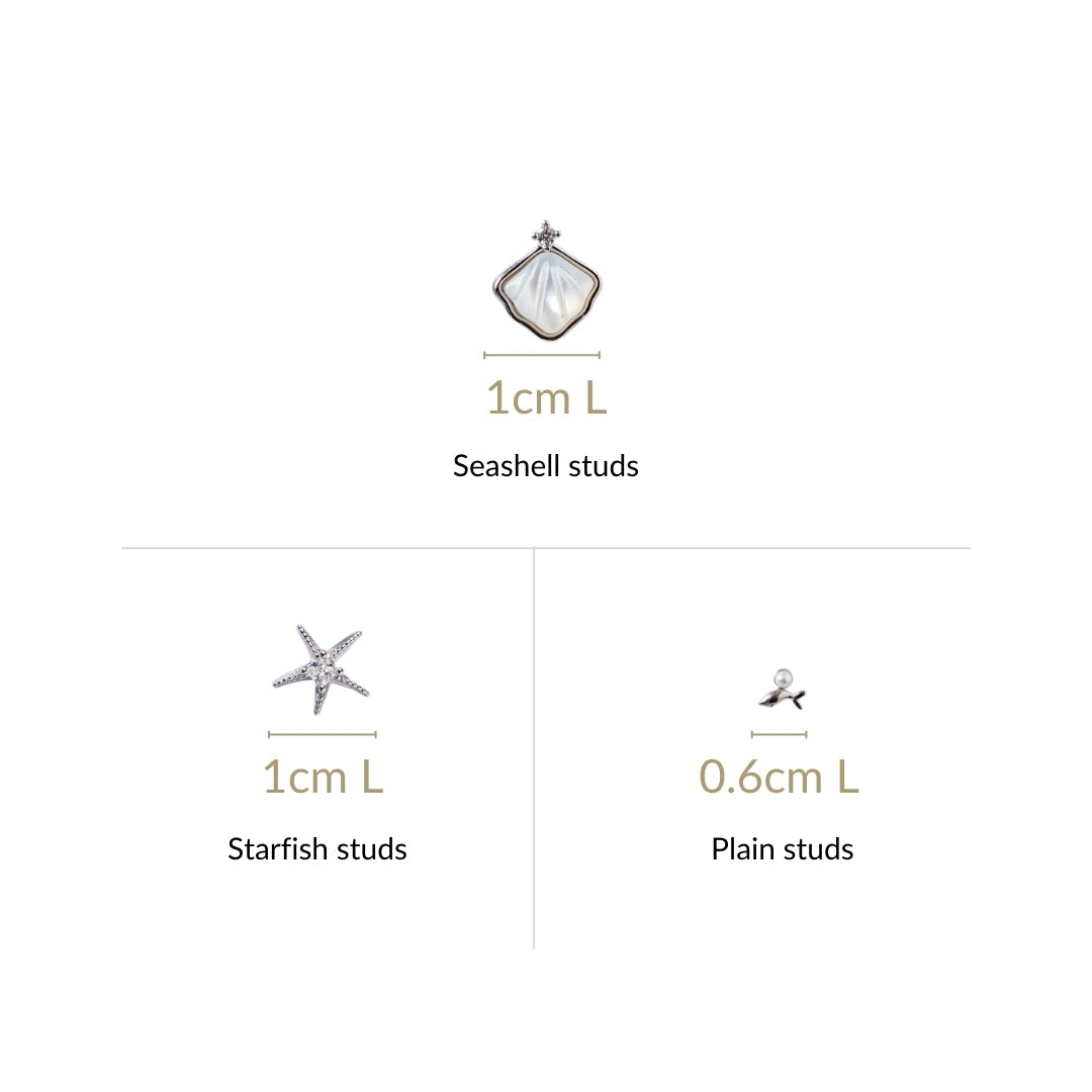Coastal Treasures Dainty Silver Studs Set Of 3