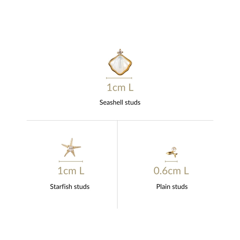 Coastal Treasures Dainty Gold Studs Set Of 3