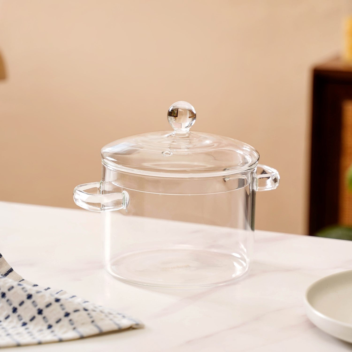 Borosilicate Stovetop Glass Cooking Pot With Lid 1300ml