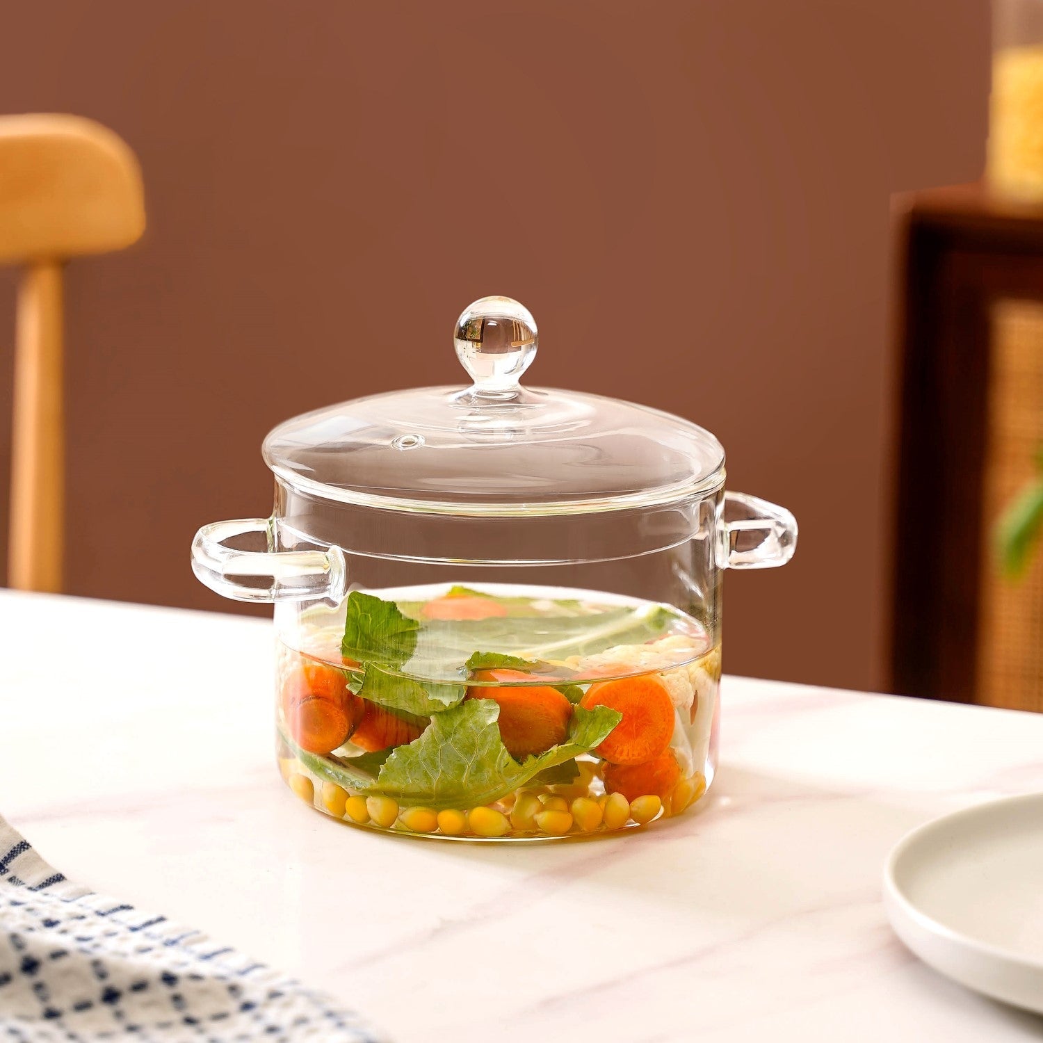 Borosilicate Stovetop Glass Cooking Pot With Lid 1300ml
