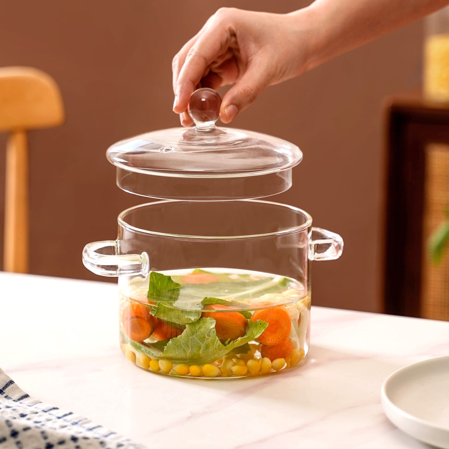 Borosilicate Stovetop Glass Cooking Pot With Lid 1300ml