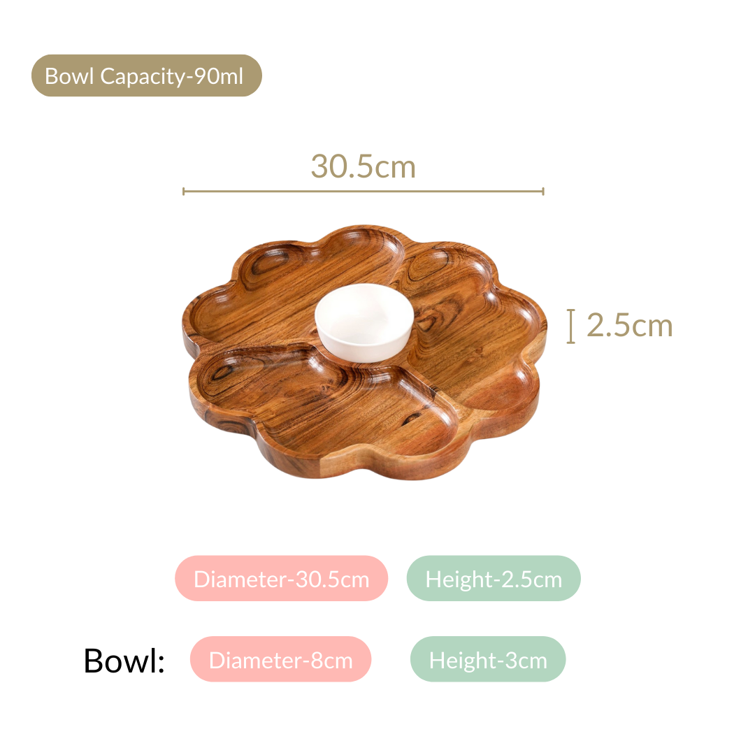 Cosmos 3 Section Snack Platter With Dip Bowl