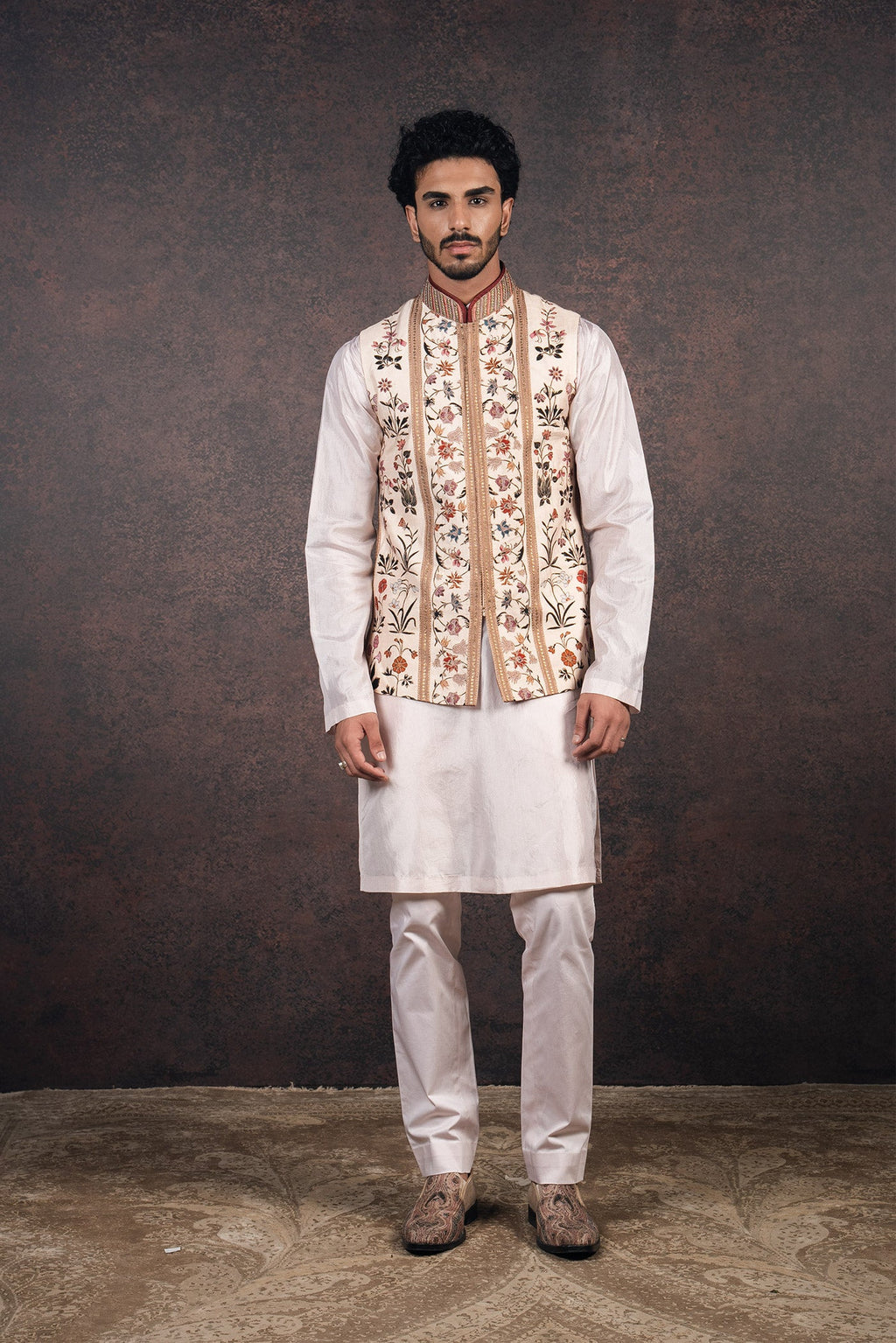 Crème Ivory Nehru Jacket Set | MURAQQA