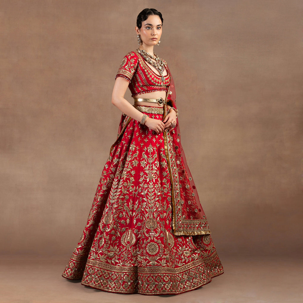 Crimson Red - Gold Lehenga Set | EAST