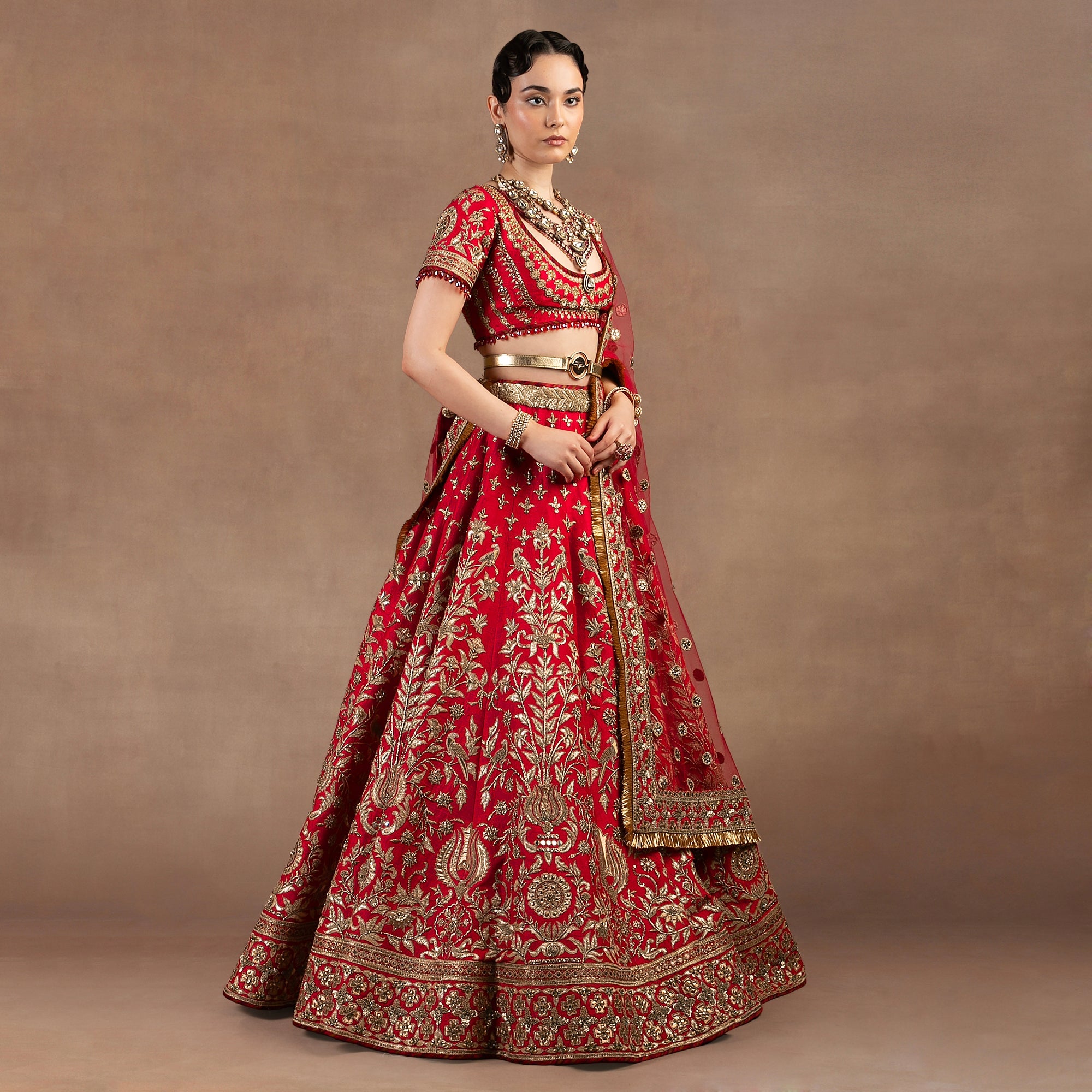 Crimson Red - Gold Lehenga Set | EAST