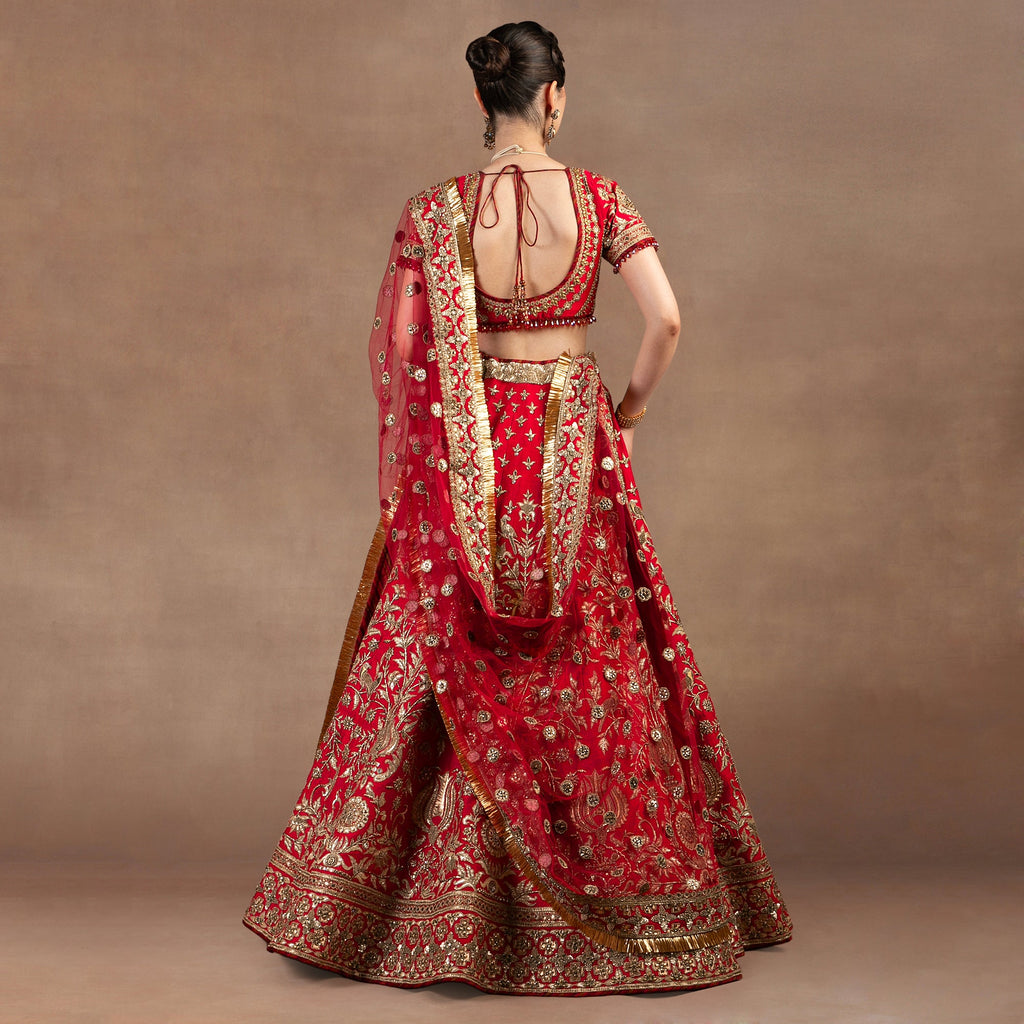 Crimson Red - Gold Lehenga Set | EAST