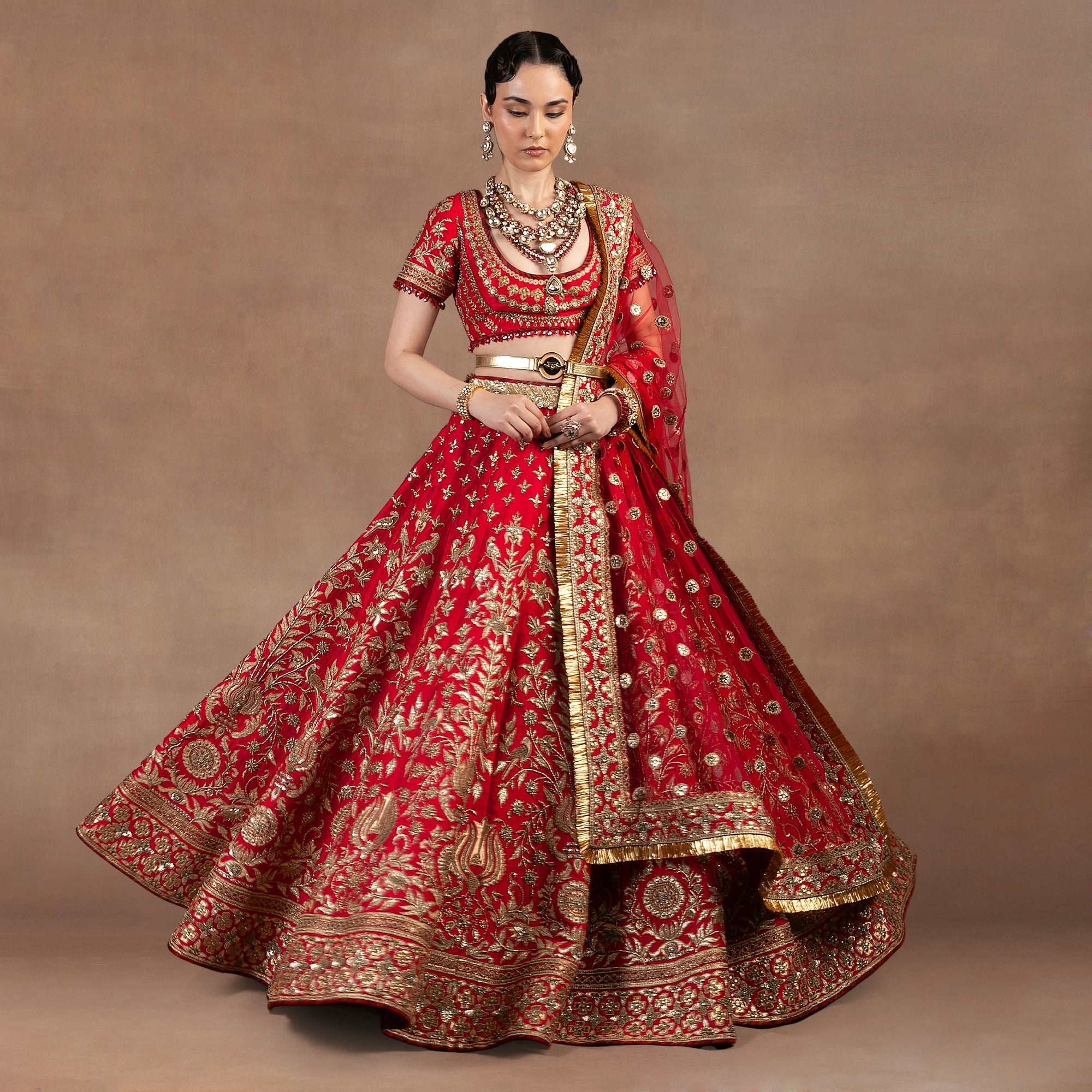Crimson Red - Gold Lehenga Set | EAST