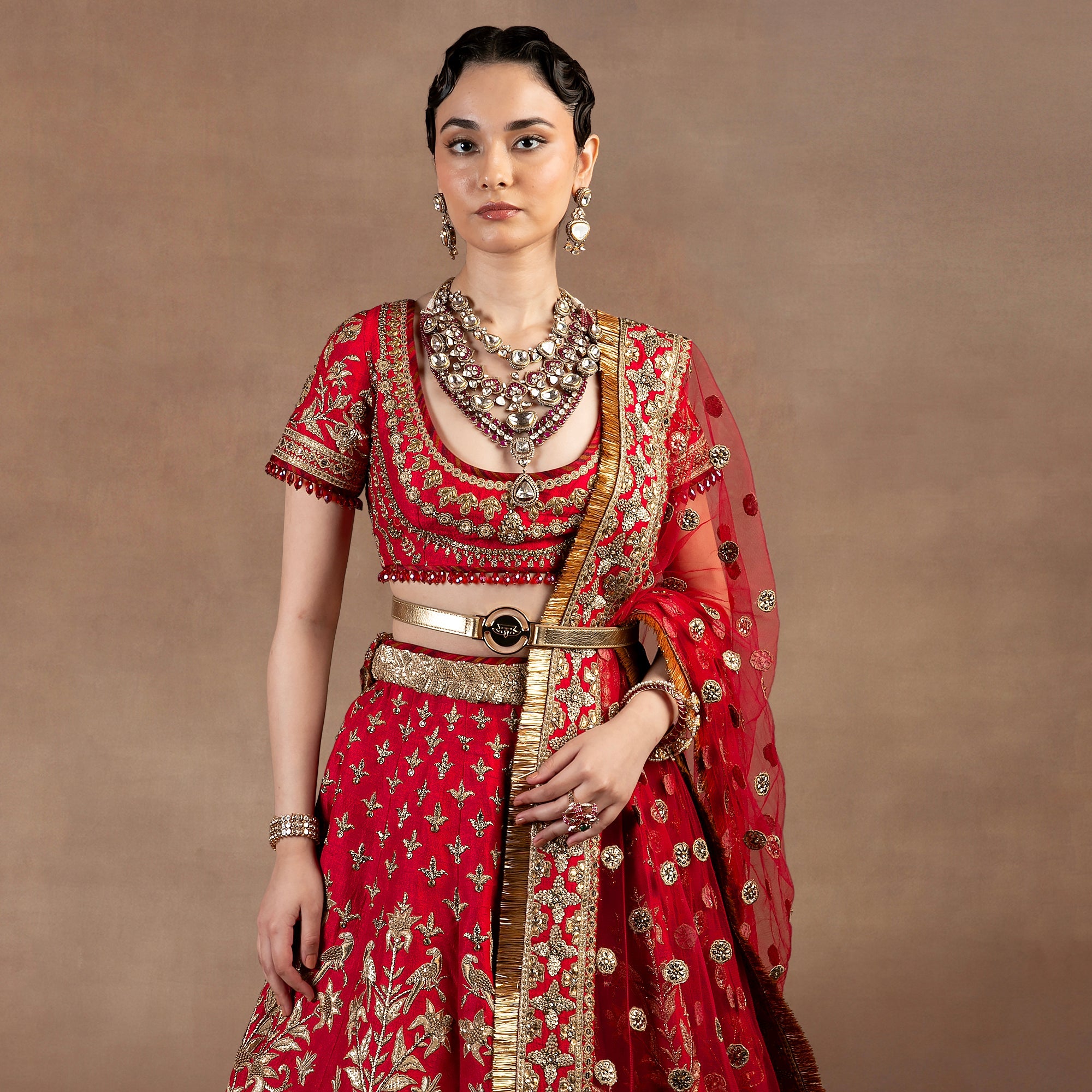 Crimson Red - Gold Lehenga Set | EAST
