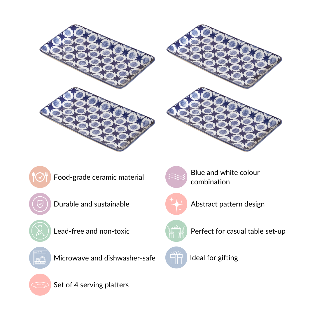 Abstract Design Ceramic Platters Set Of 4 8x4 Inch