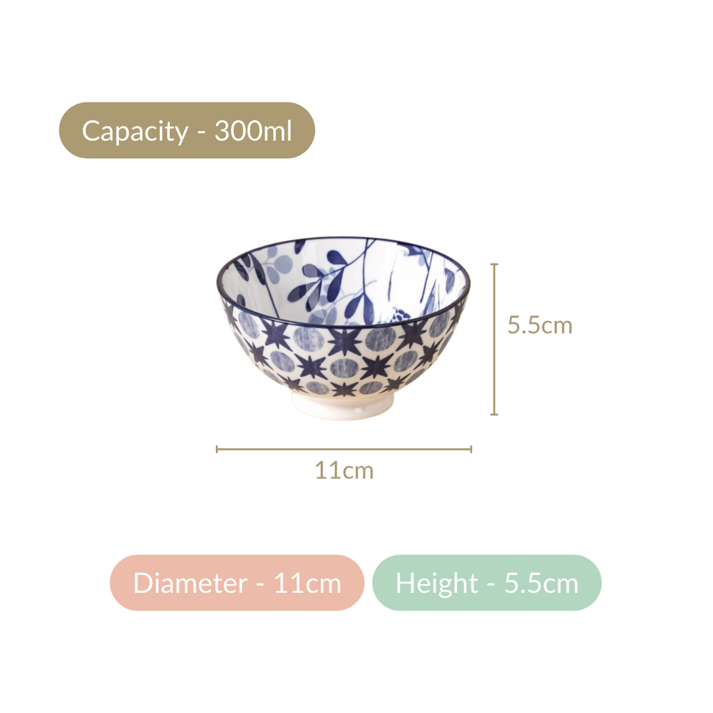 Blue Print Ceramic Snack Bowls Set Of 4 300ml