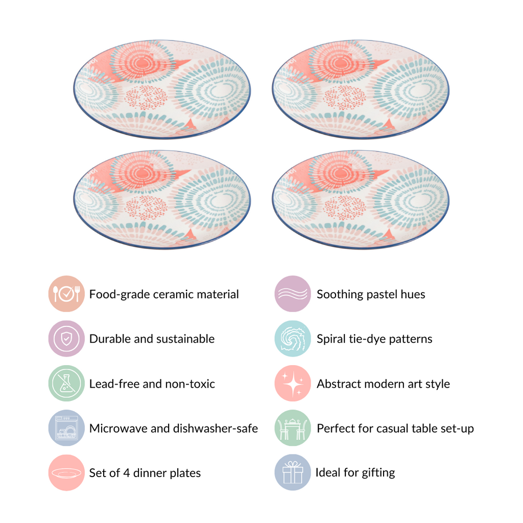 Pastel Dinner Plates Set Of 4 10Inch