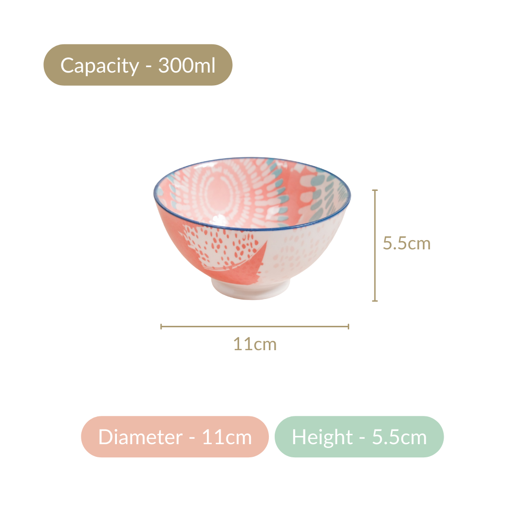 Pastel Print Ceramic Snack Bowls Set Of 4 300ml