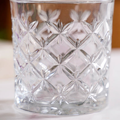 Luxury Whiskey Glass Crosshatch Pattern Set Of 6 310ml