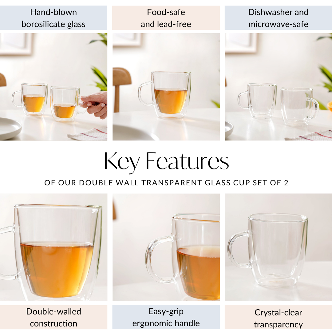 Double Wall Transparent Glass Cup Set Of 2 280ml