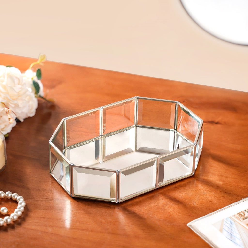 Crystal Mirror Base Vanity Tray Silver Small