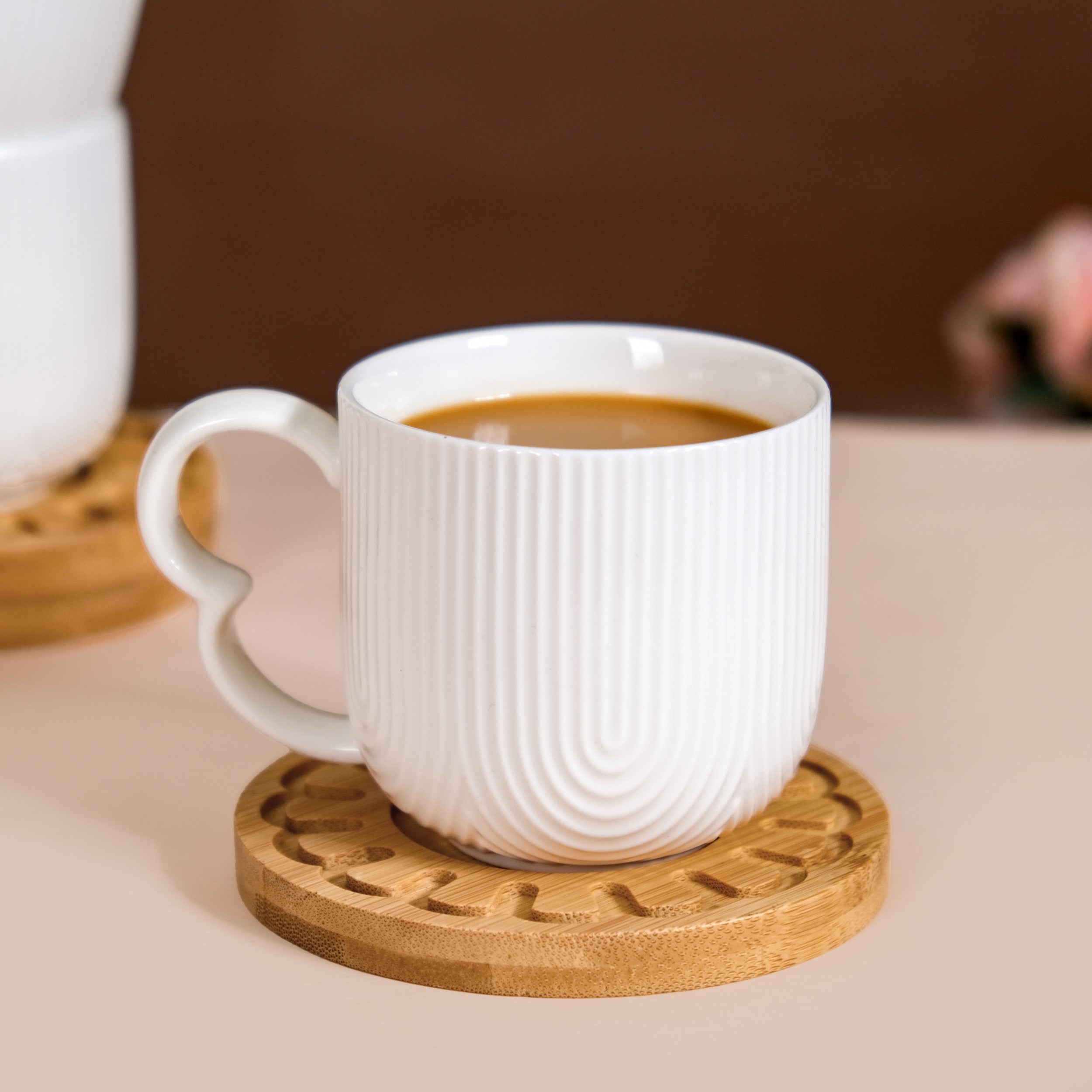 Modern Art Deco Ceramic Cup Set Of 6 With Coasters 200ml