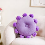 Pom Pom Round Sofa Cushion Purple 17 Inch