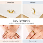 Dainty Gold Bow Statement Ring