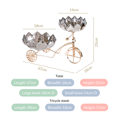 Metal Tricycle Stand With Decorative Glass Bowls