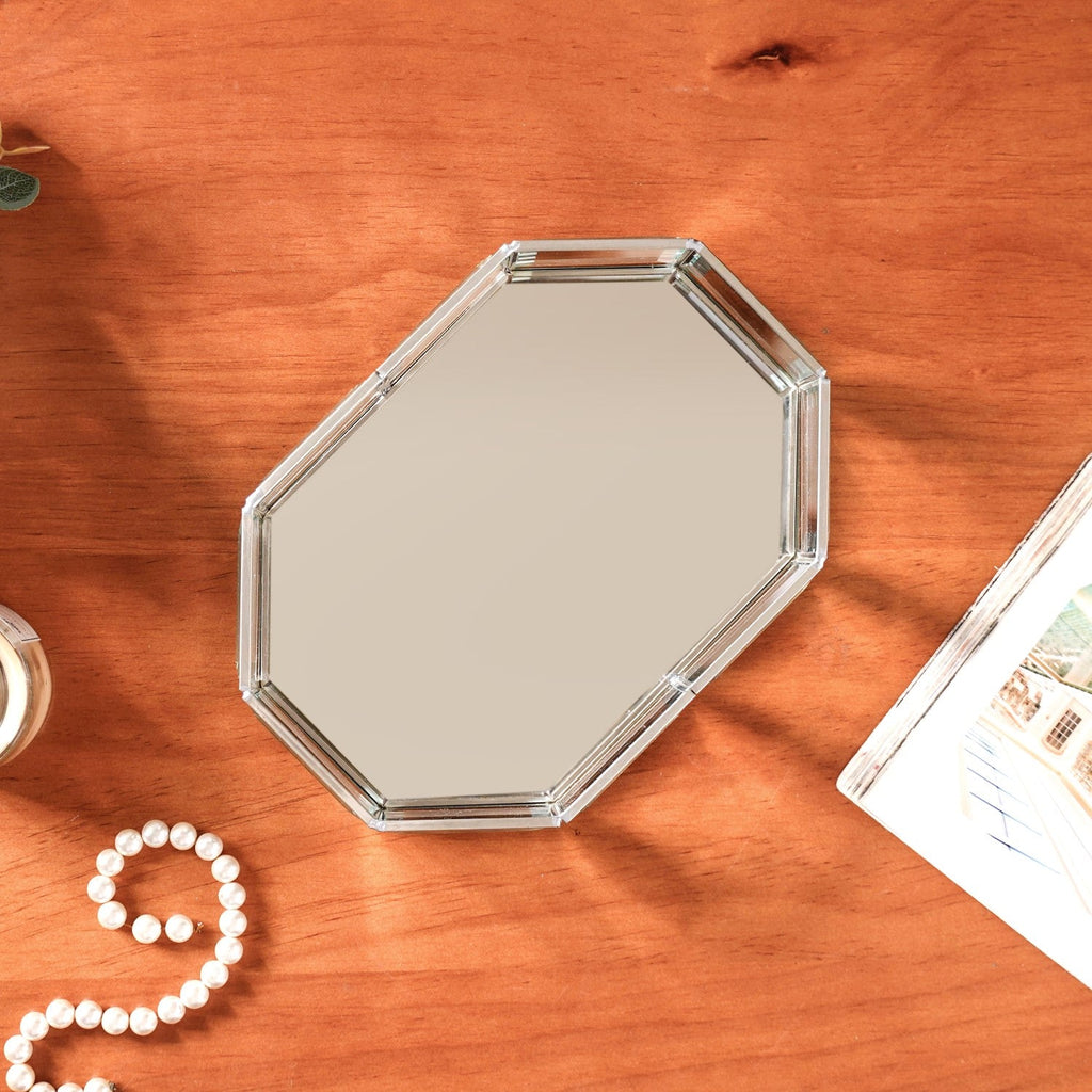 Crystal Mirror Base Vanity Tray Silver Small