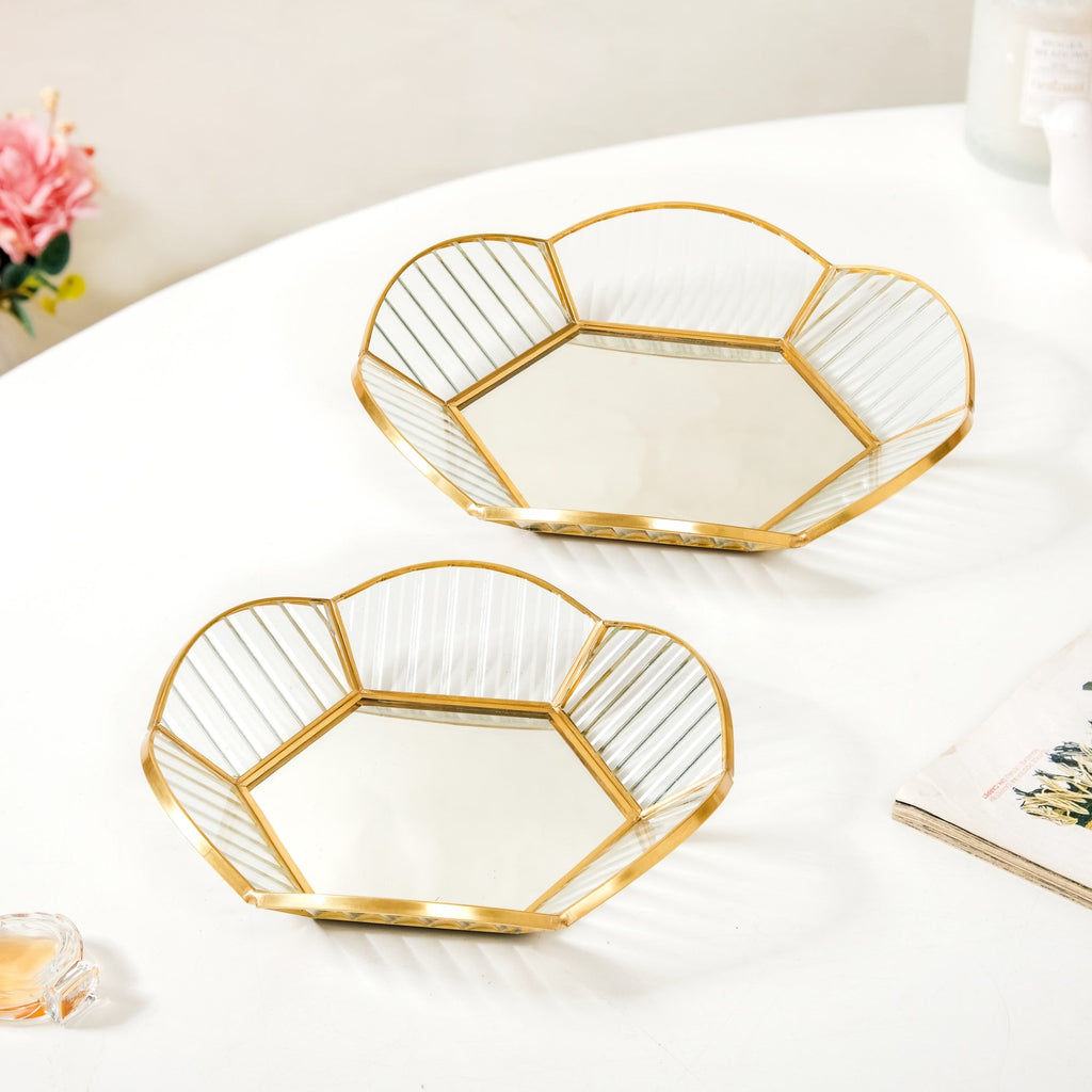 Nested Floral Mirror Vanity Makeup Trays Set Of 2