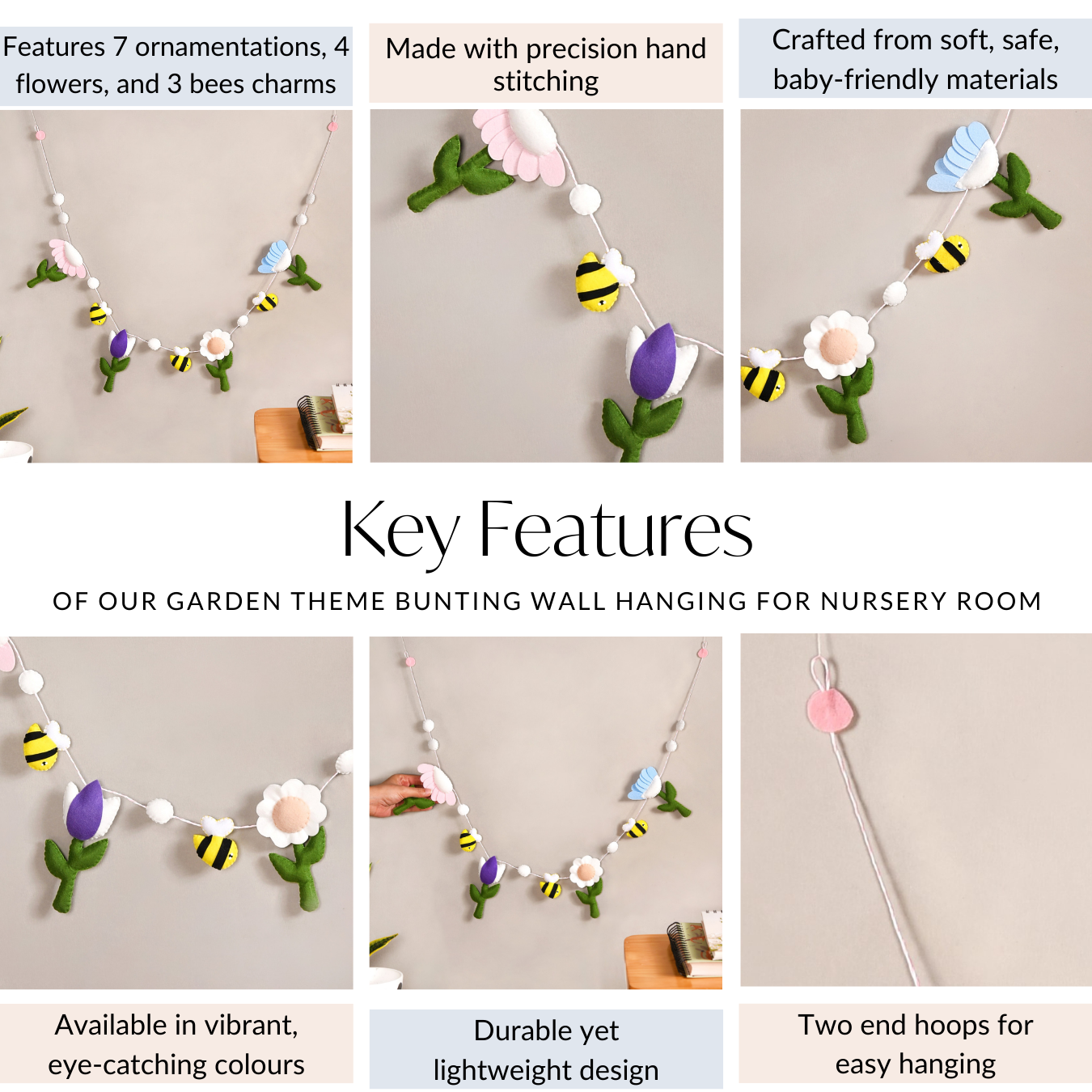 Garden Theme Bunting Wall Hanging For Nursery Room