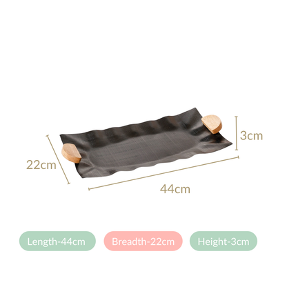Metal Wood Fusion Serving Tray Black 17x8 Inch