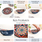 Mandala Melange Ceramic Long Dish With Handles Blue 400ml
